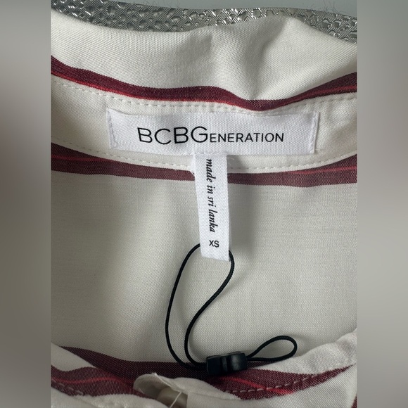 BCBG Generation Striped Button Up Shirt Dress Size XS White Burgundy Stripes - Picture 7 of 8